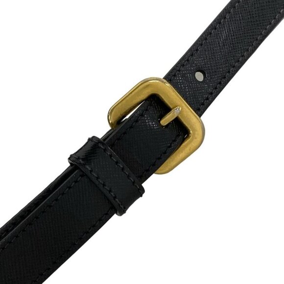 Prada Shoulder Bag Logo Jacquard Black Leather Tag - Picture 13 of 15